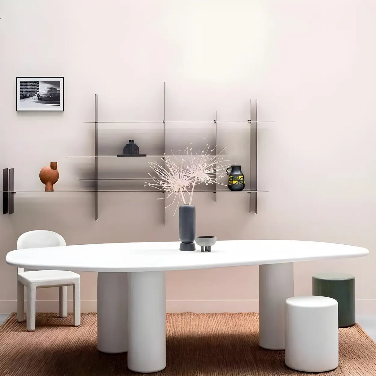 Contemporary Free Form Unique White Wood Dining Table Image - 4