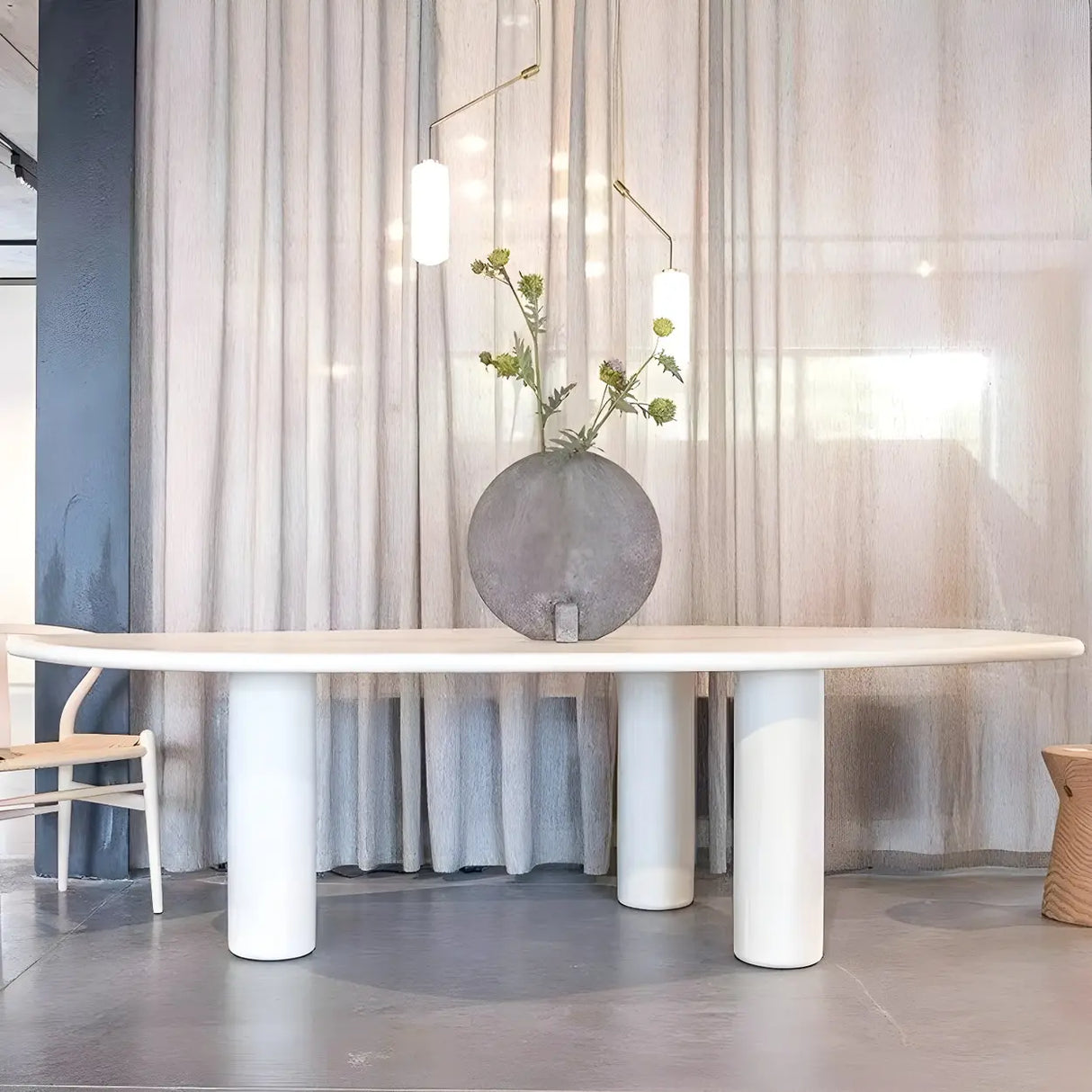 Contemporary Free Form Unique White Wood Dining Table Image - 8