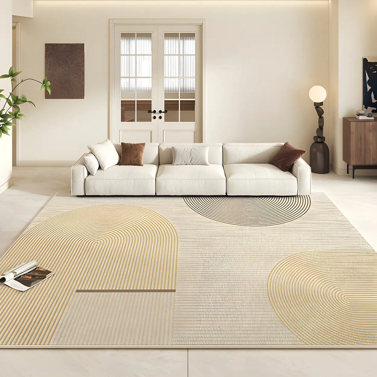 Contemporary Geometric Flannel Apricot Area Rug Image - 1