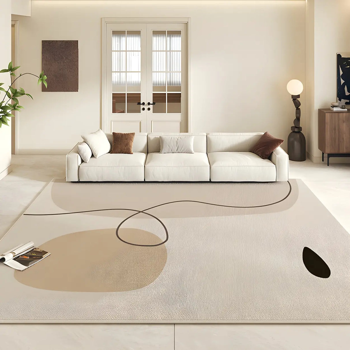 Contemporary Geometric Flannel Apricot Area Rug Image - 4