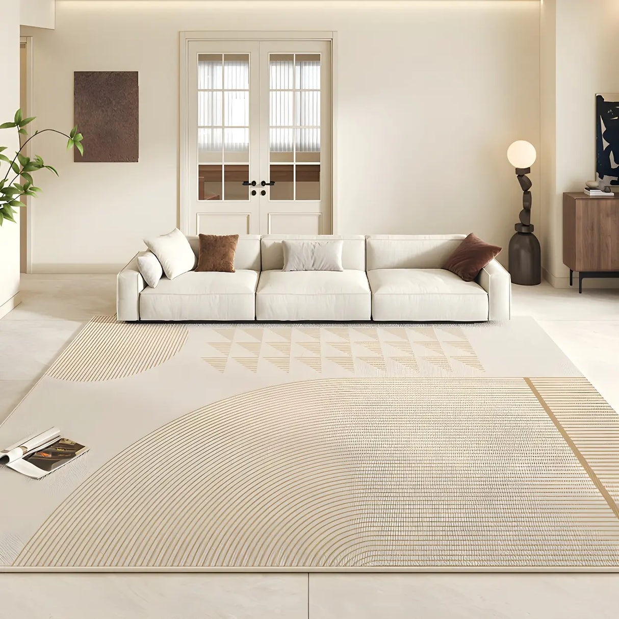 Contemporary Geometric Flannel Apricot Area Rug Image - 5