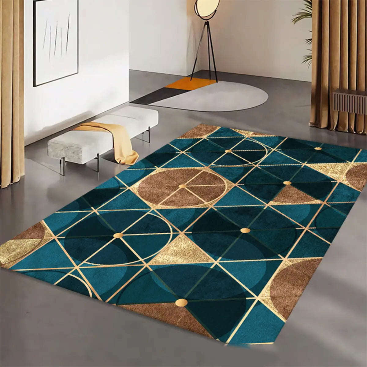 Contemporary Geometric Polyester Gray Area Rug Image - 17