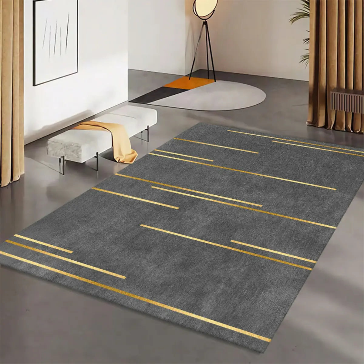 Contemporary Geometric Polyester Gray Area Rug Image - 6