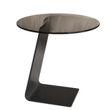 Contemporary Glass Black Circular Steel Base Side Table Image - 10