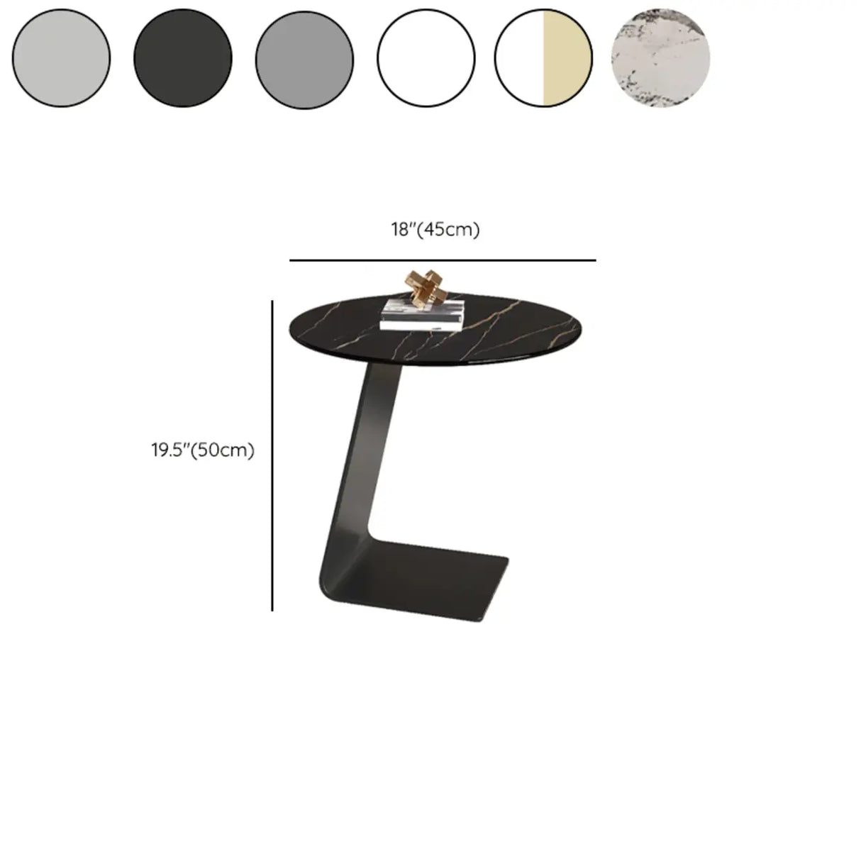 Contemporary Glass Black Circular Steel Base Side Table 