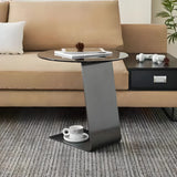 Contemporary Glass Black Circular Steel Base Side Table Image - 8