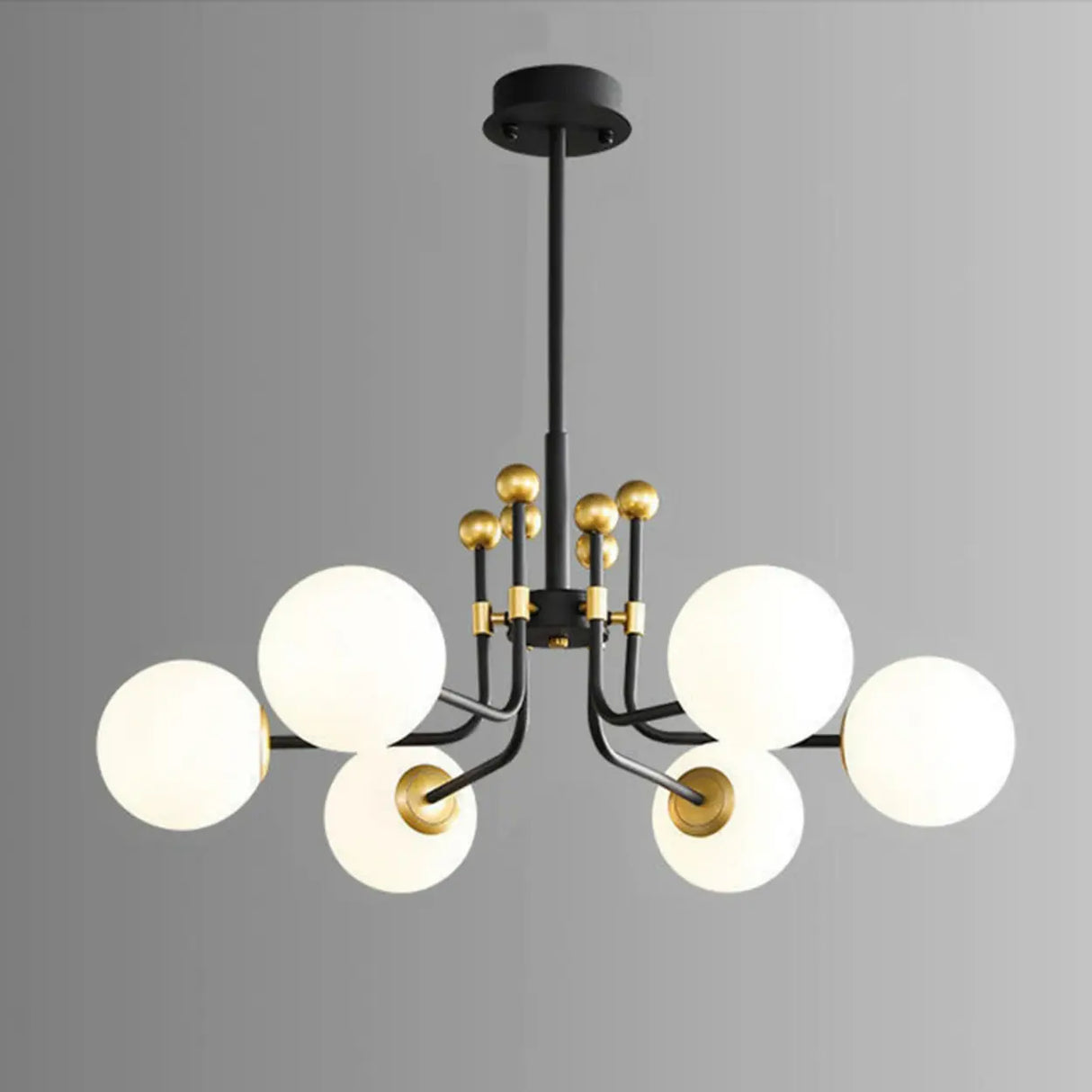 Contemporary Globe Glass Living Room Black Gold Chandelier Image - 6