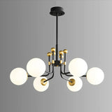 Contemporary Globe Glass Living Room Black Gold Chandelier Image - 6