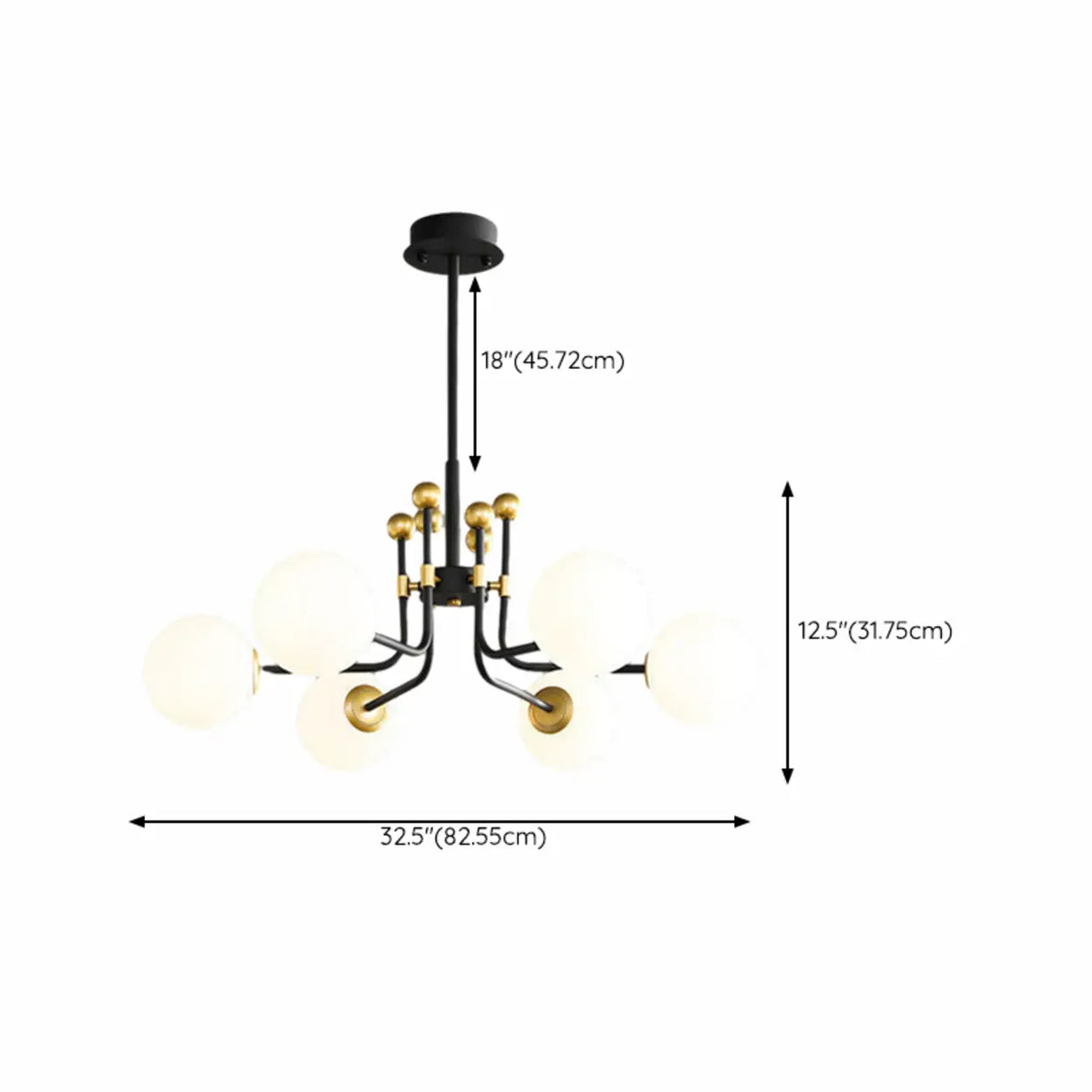 Contemporary Globe Glass Living Room Black Gold Chandelier 