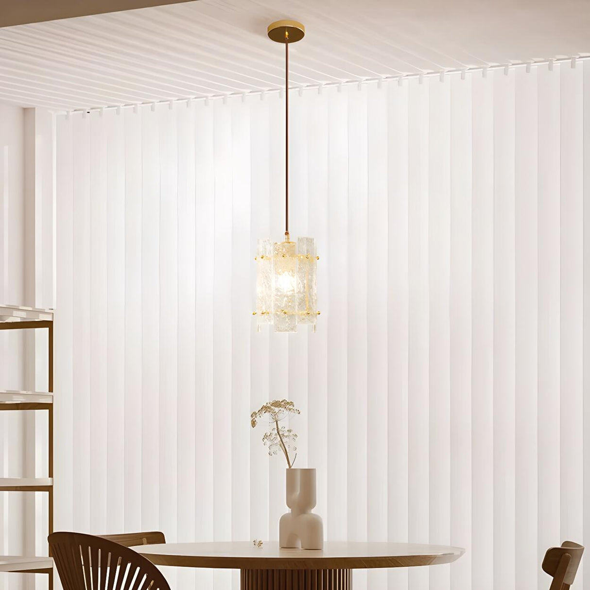 Contemporary Gold Clear Glass Cylinder Panel Pendant Light Image - 13