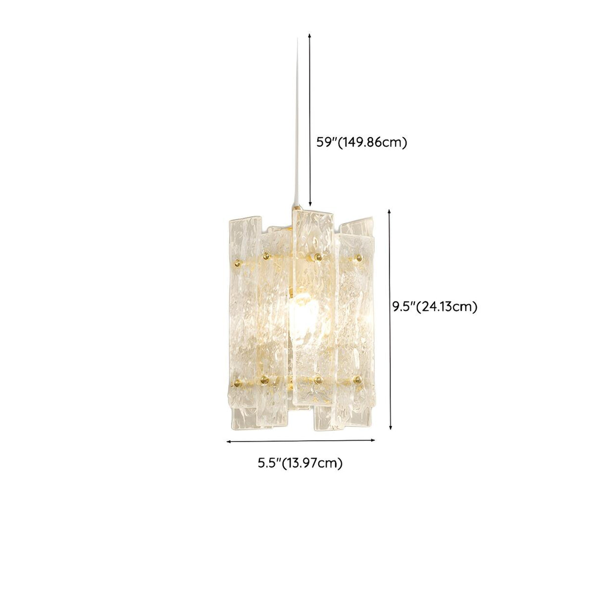 Contemporary Gold Clear Glass Cylinder Panel Pendant Light 