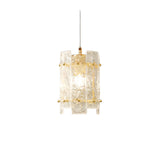 Contemporary Gold Clear Glass Cylinder Panel Pendant Light Image - 7