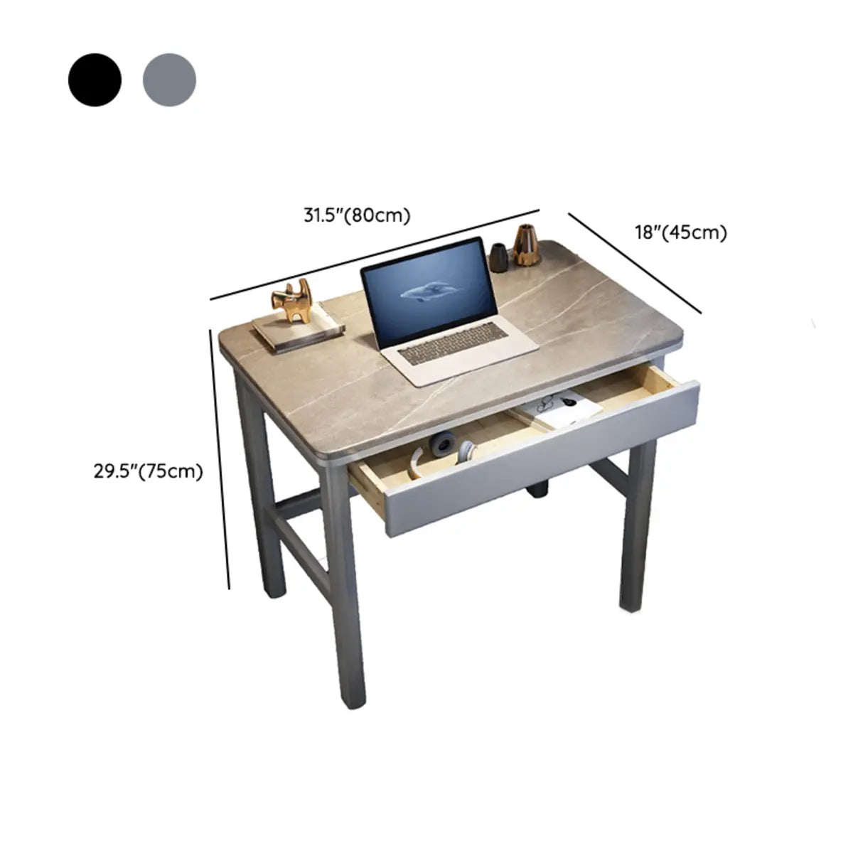 Contemporary Gray Stone Drawers H-Shape Computer Desk Image - 15