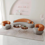 Contemporary Gray Water Resistant Leather Curved Sofa Image - 3