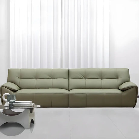 Contemporary Green Leather Light Wood Frame Lounge Sofa Image - 1