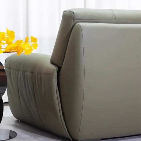 Contemporary Green Leather Light Wood Frame Lounge Sofa Image - 2