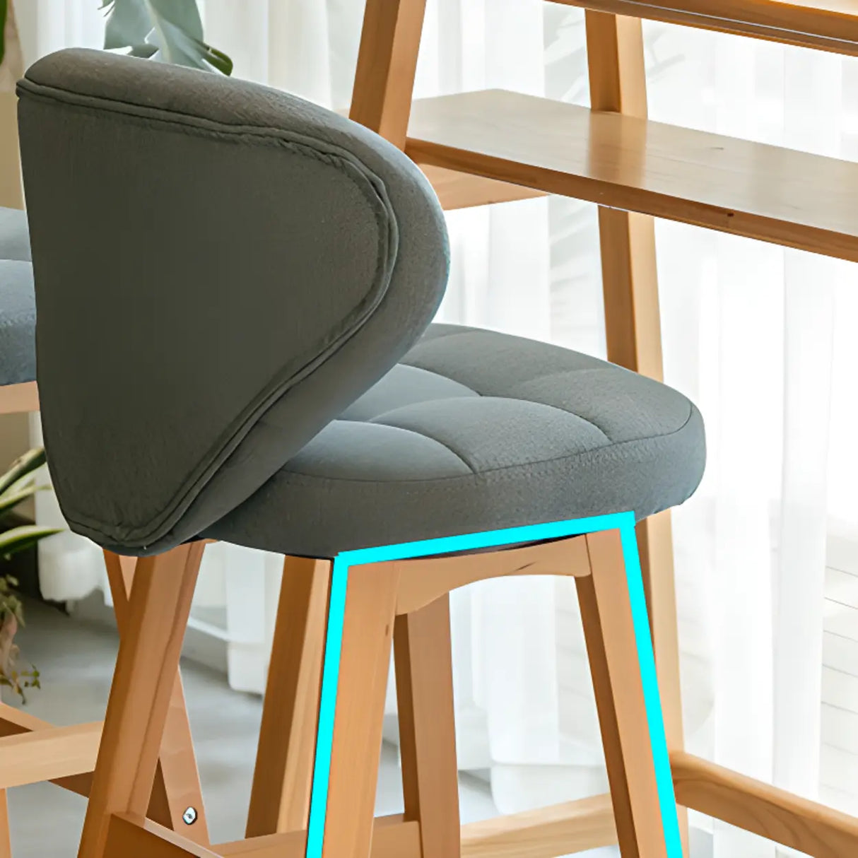Contemporary Green Upholstered Bucket Bar Stools with Backrest Image - 5