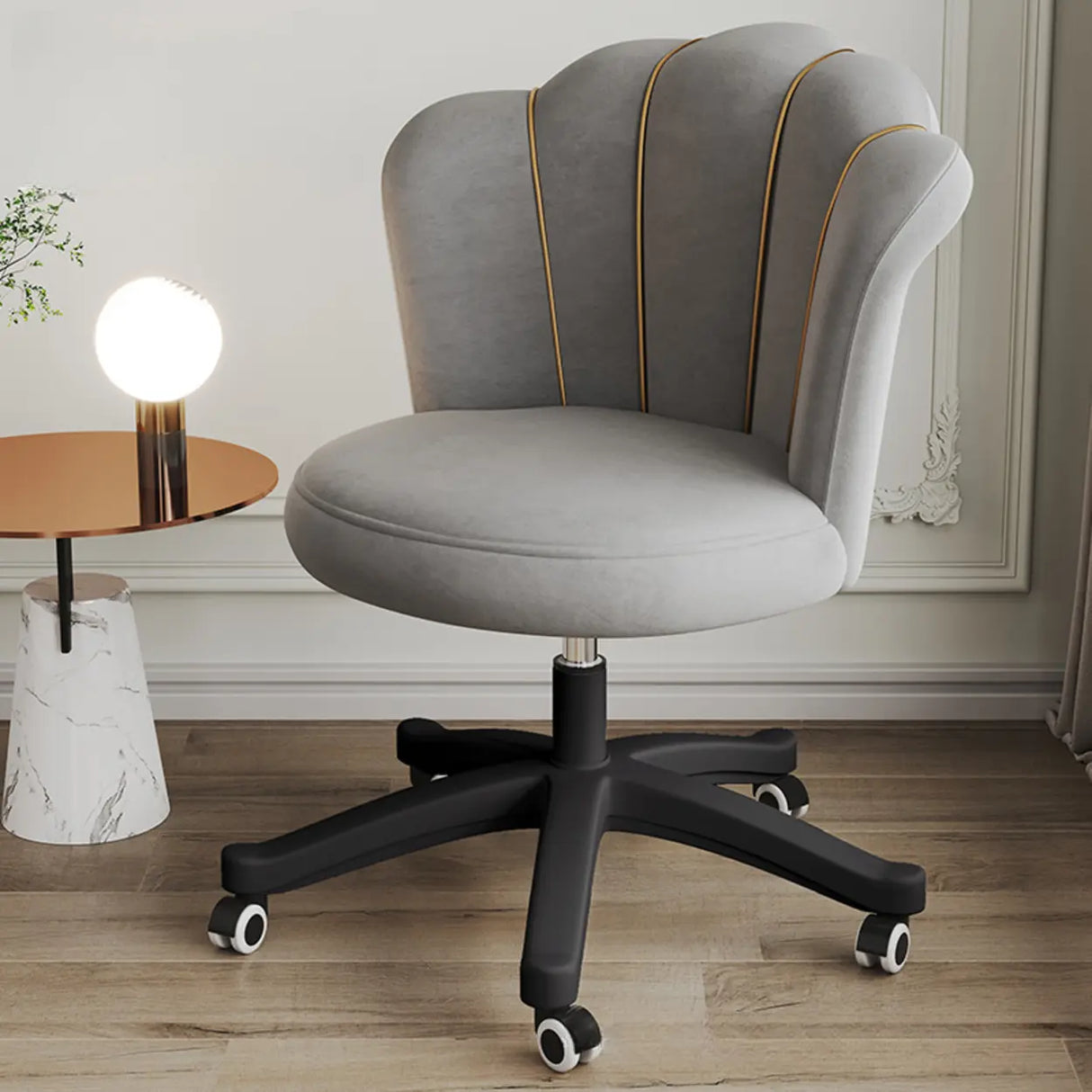 Contemporary Grey Swivel Velvet Adjustable Office Chair Image - 10