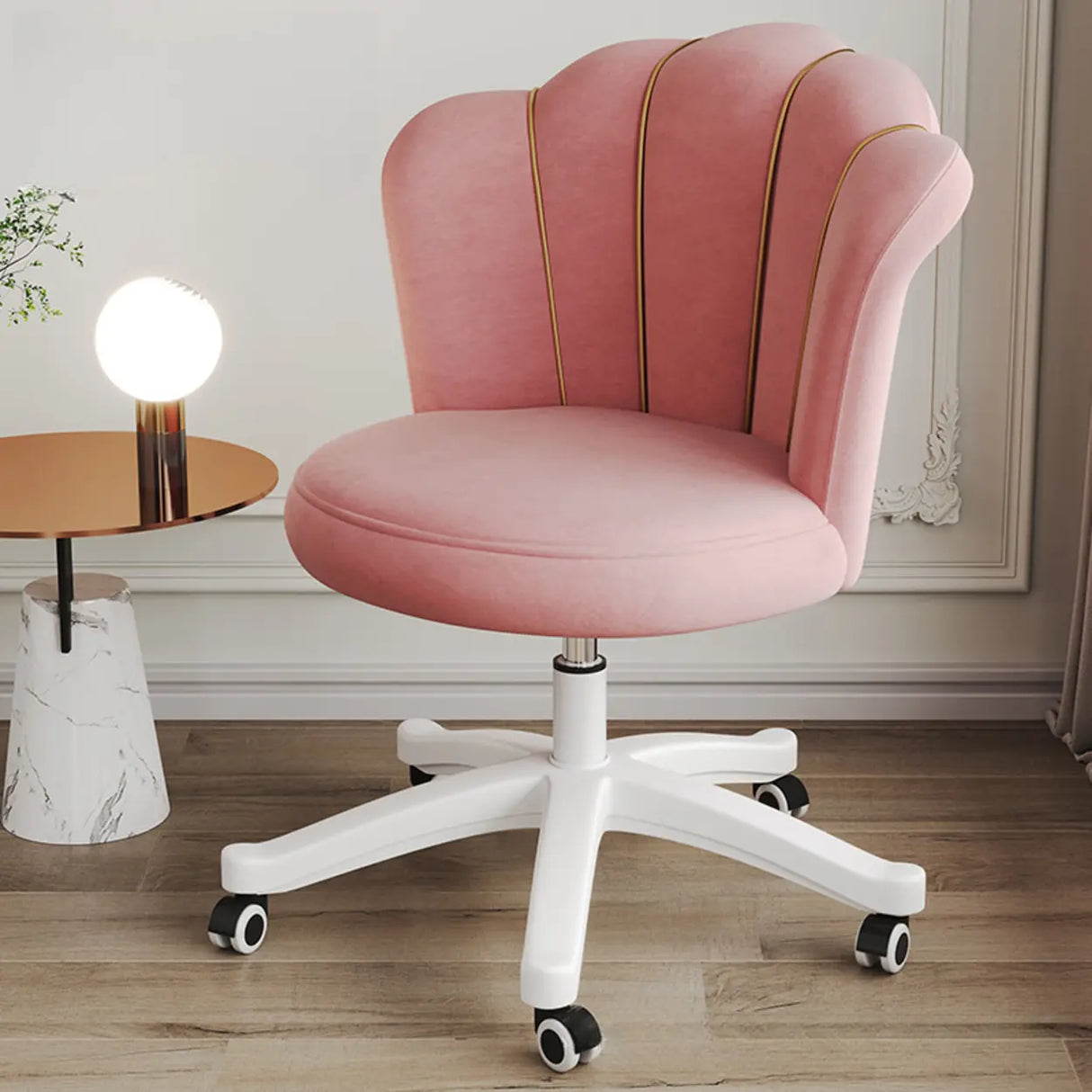 Contemporary Grey Swivel Velvet Adjustable Office Chair Image - 11