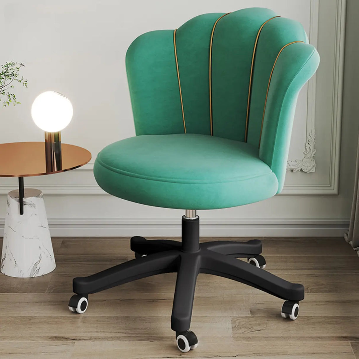 Contemporary Grey Swivel Velvet Adjustable Office Chair Image - 16