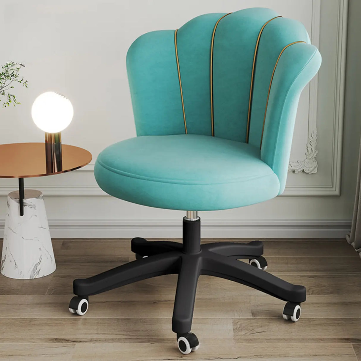 Contemporary Grey Swivel Velvet Adjustable Office Chair Image - 19