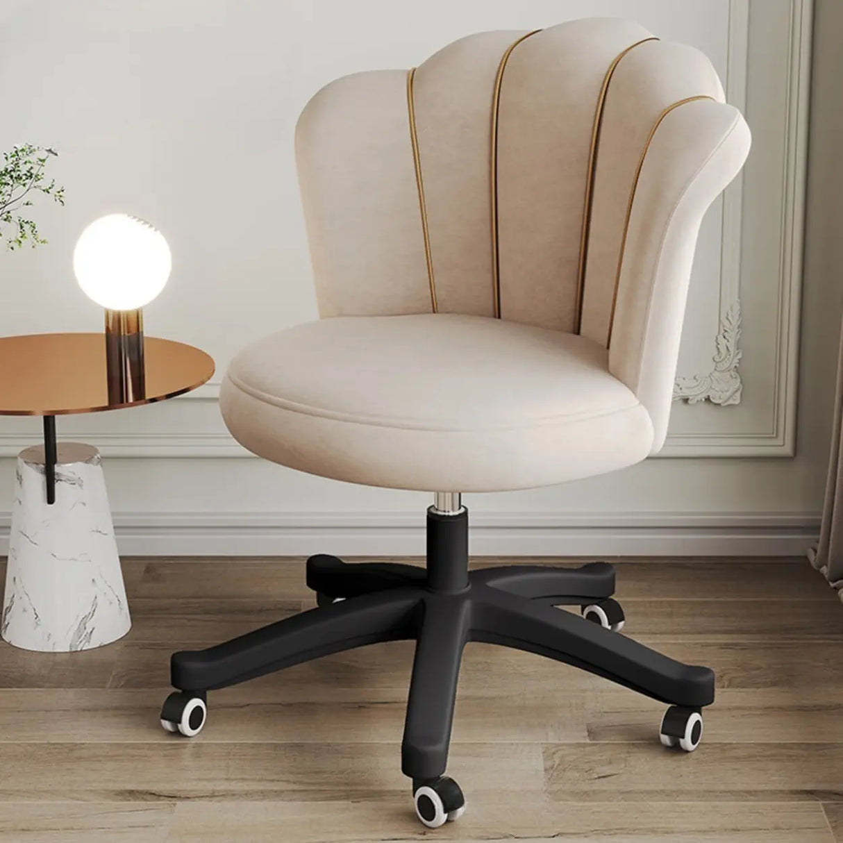 Contemporary Grey Swivel Velvet Adjustable Office Chair Image - 2