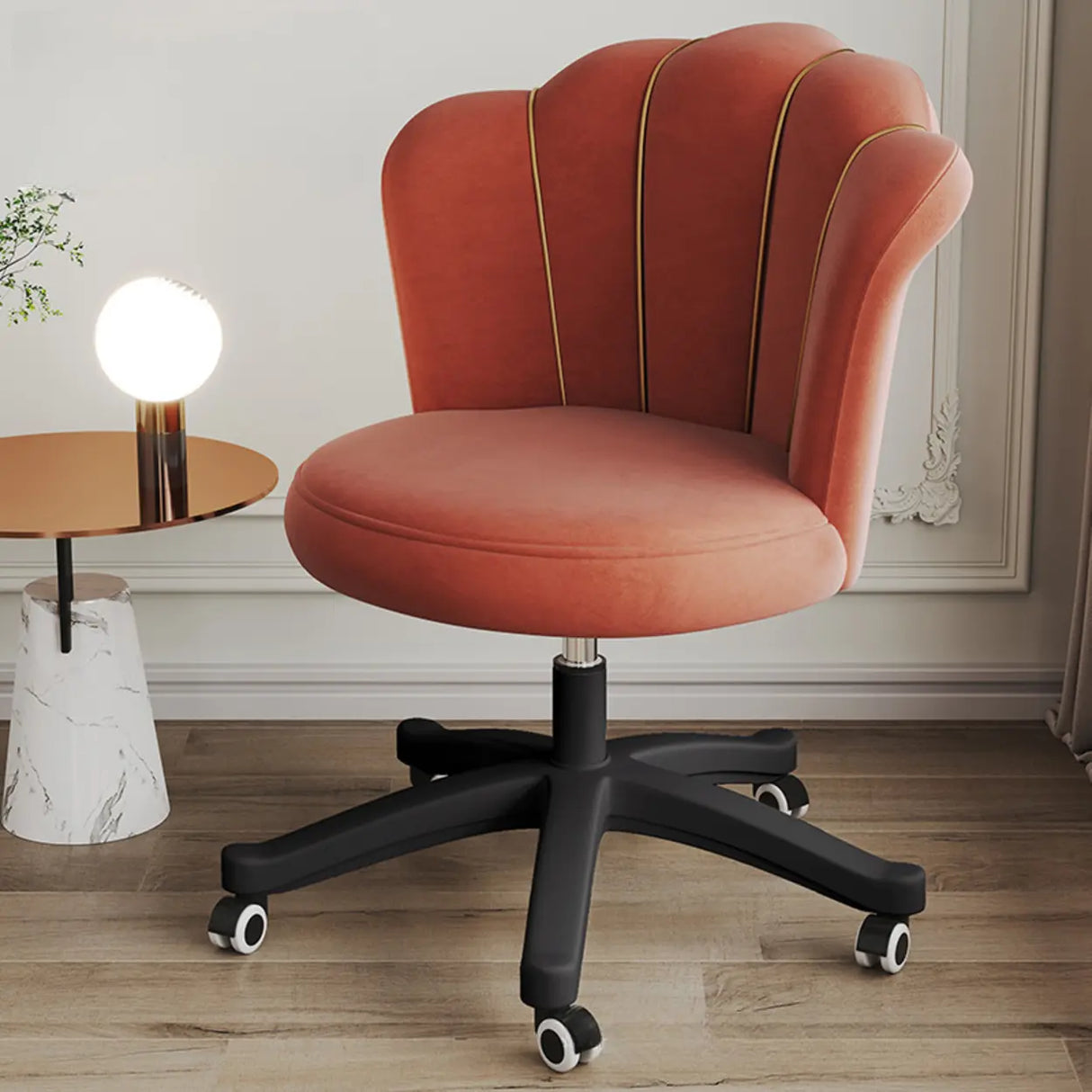 Contemporary Grey Swivel Velvet Adjustable Office Chair Image - 20