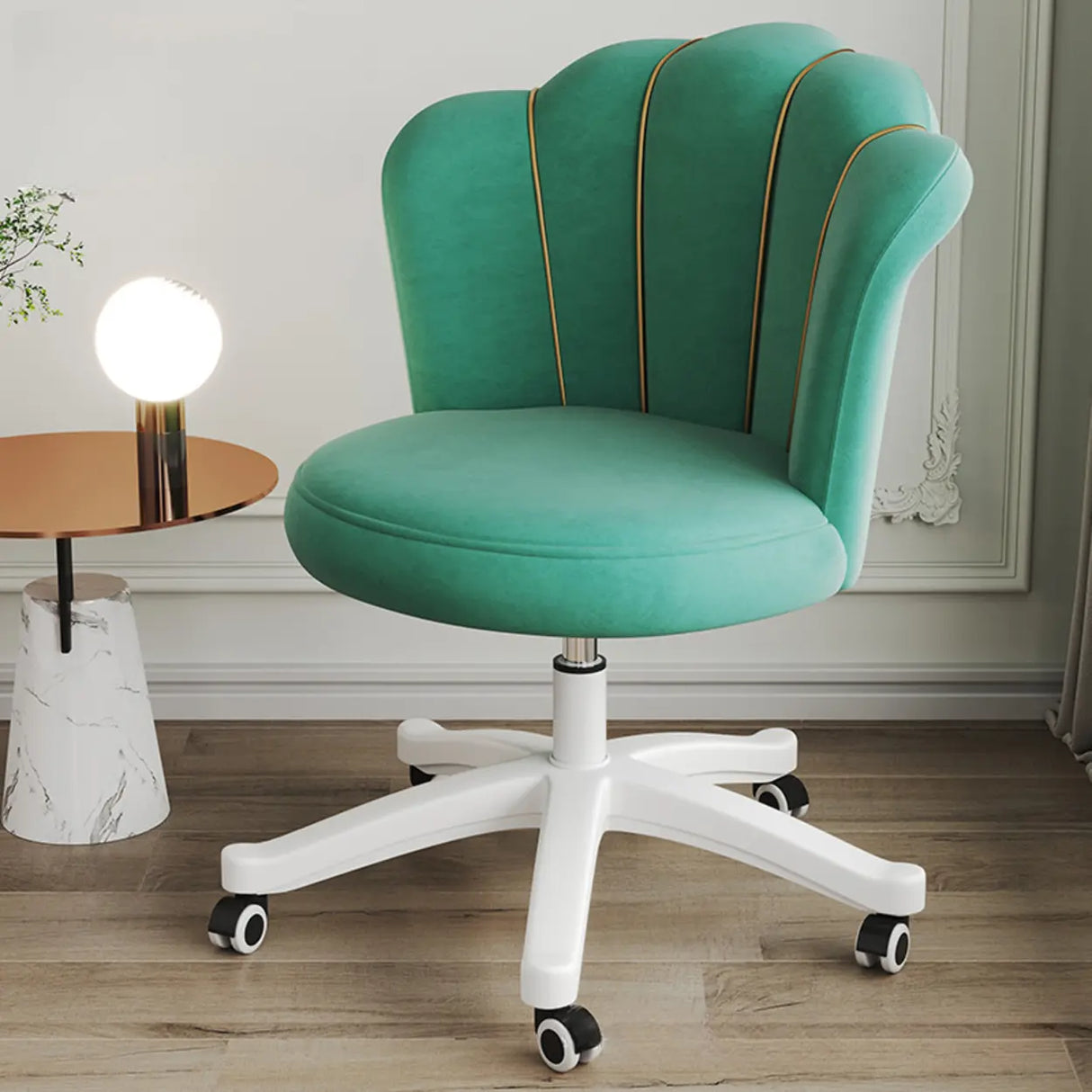 Contemporary Grey Swivel Velvet Adjustable Office Chair Image - 3
