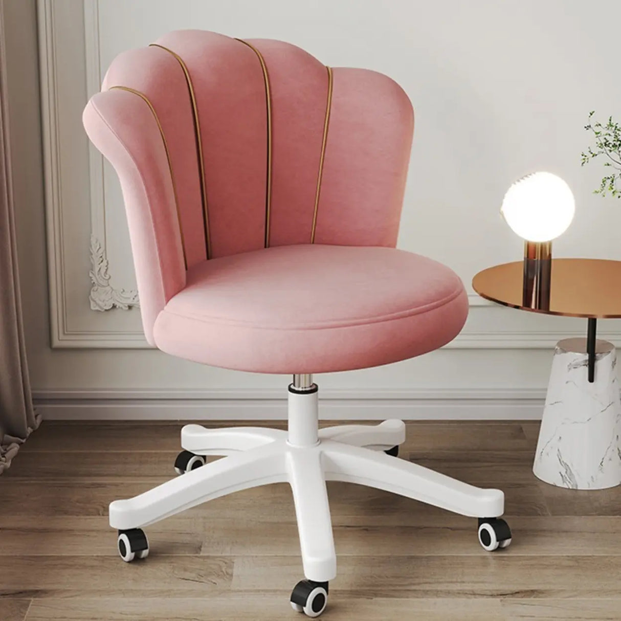 Contemporary Grey Swivel Velvet Adjustable Office Chair Image - 4
