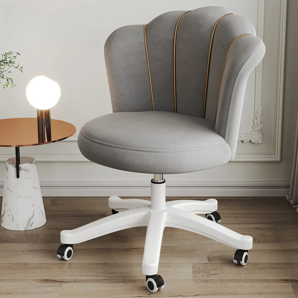 Contemporary Grey Swivel Velvet Adjustable Office Chair Image - 5