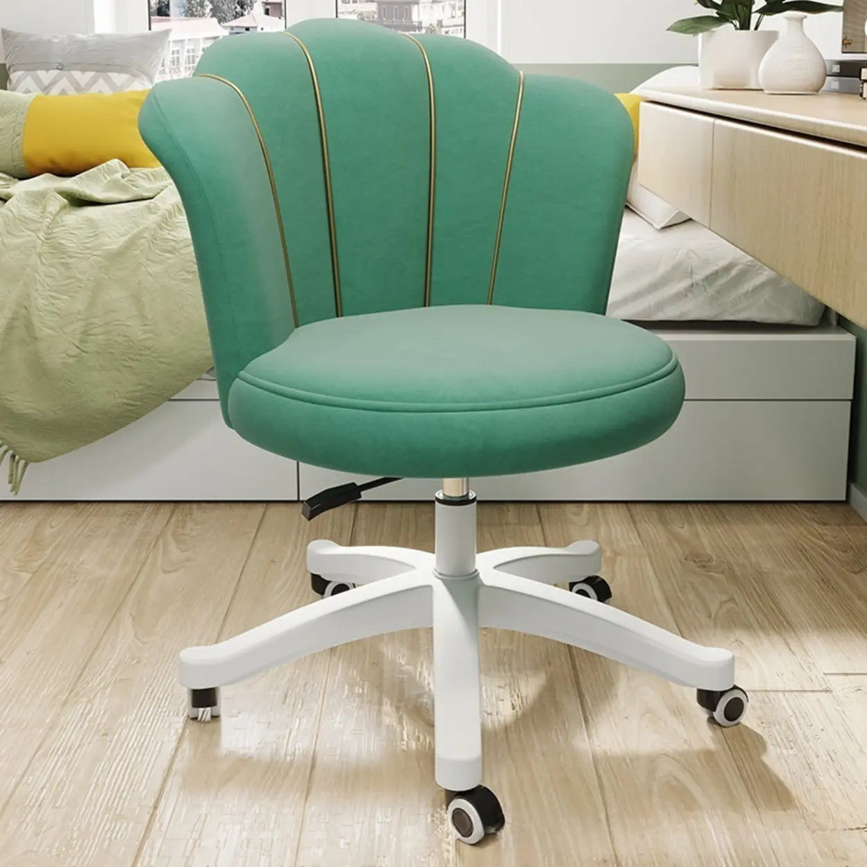 Contemporary Grey Swivel Velvet Adjustable Office Chair Image - 6