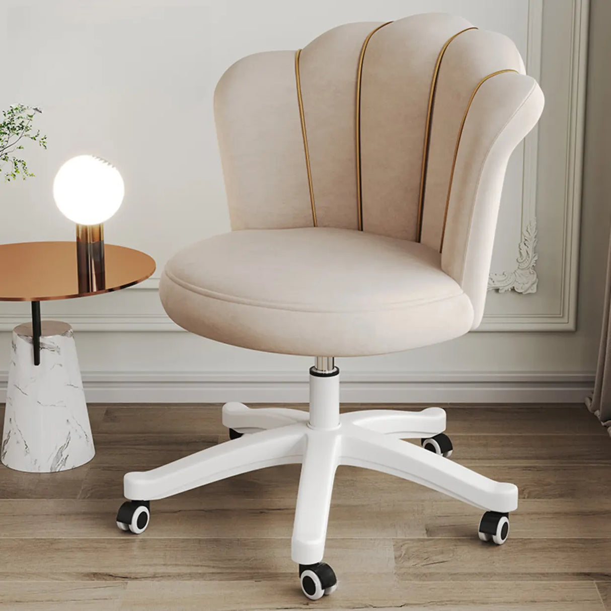 Contemporary Grey Swivel Velvet Adjustable Office Chair Image - 7