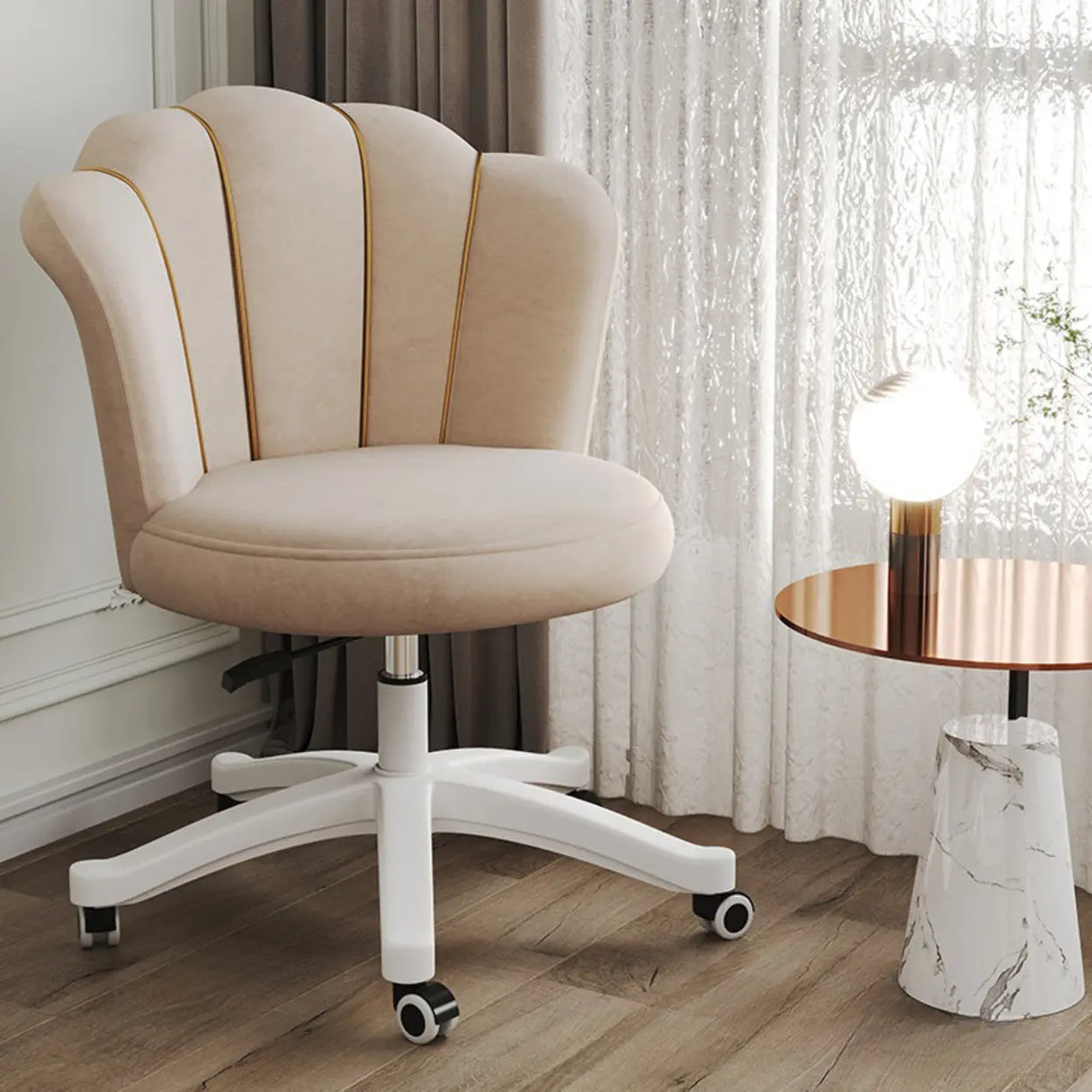 Contemporary Grey Swivel Velvet Adjustable Office Chair Image - 8