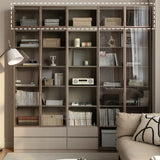 Contemporary Grey Vertical Glass Doors Timber Bookcase Image - 1