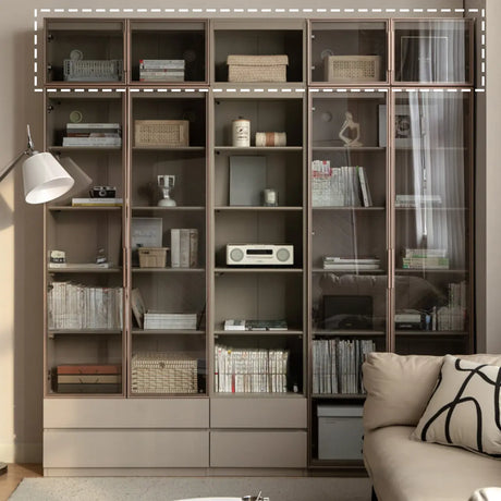 Contemporary Grey Vertical Glass Doors Timber Bookcase Image - 1