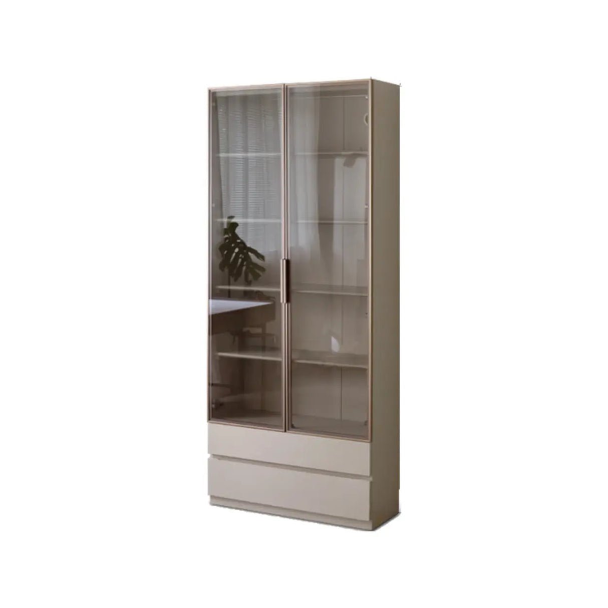 Contemporary Grey Vertical Glass Doors Timber Bookcase Image - 11