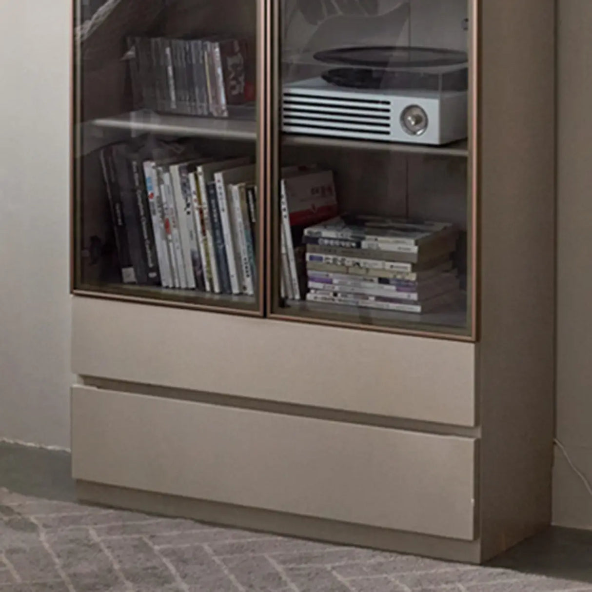 Contemporary Grey Vertical Glass Doors Timber Bookcase Image - 12