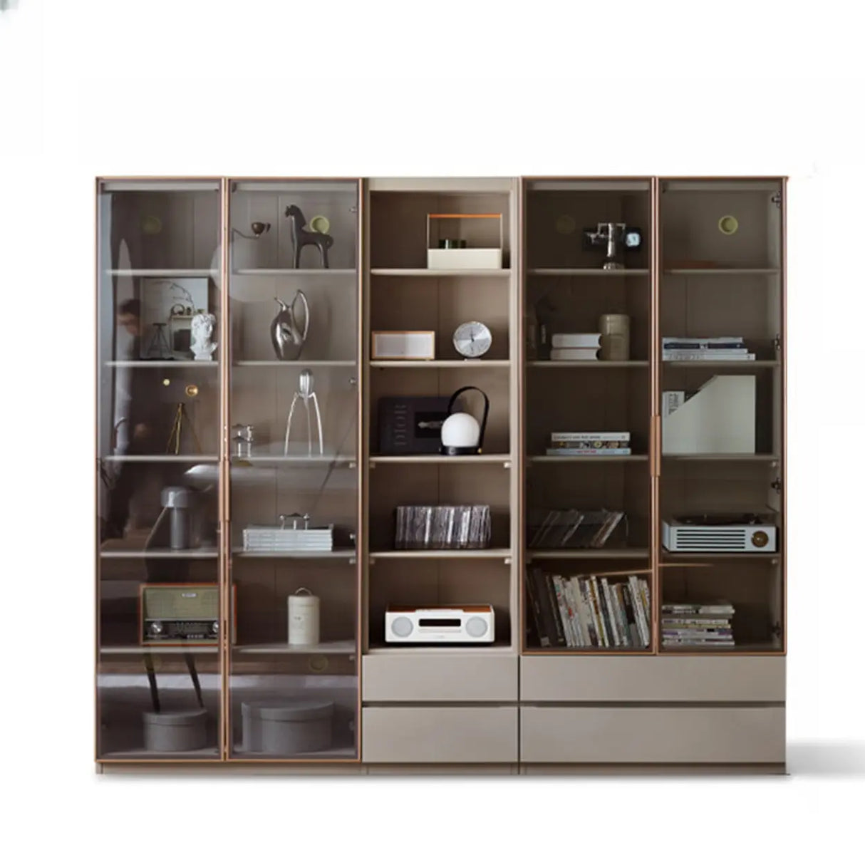Contemporary Grey Vertical Glass Doors Timber Bookcase Image - 16