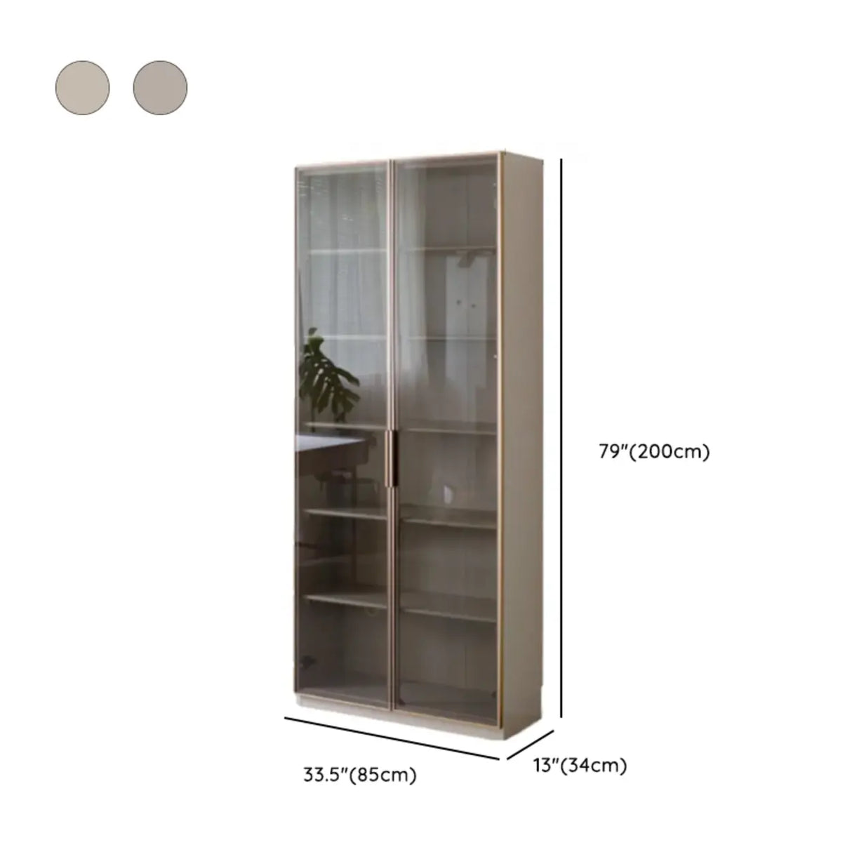 Contemporary Grey Vertical Glass Doors Timber Bookcase Image - 18