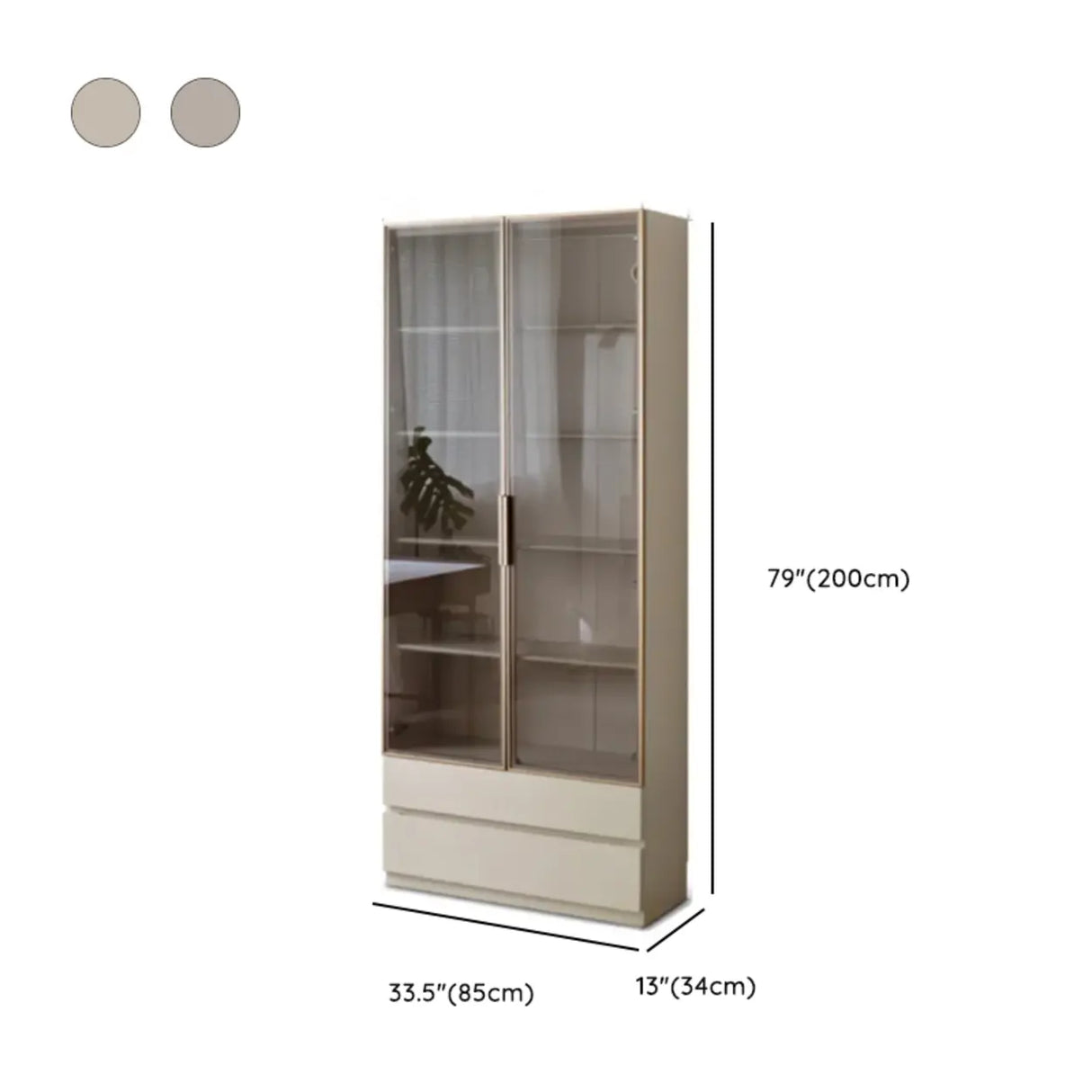 Contemporary Grey Vertical Glass Doors Timber Bookcase Image - 19