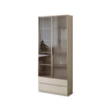 Contemporary Grey Vertical Glass Doors Timber Bookcase Image - 2