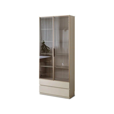 Contemporary Grey Vertical Glass Doors Timber Bookcase Image - 2