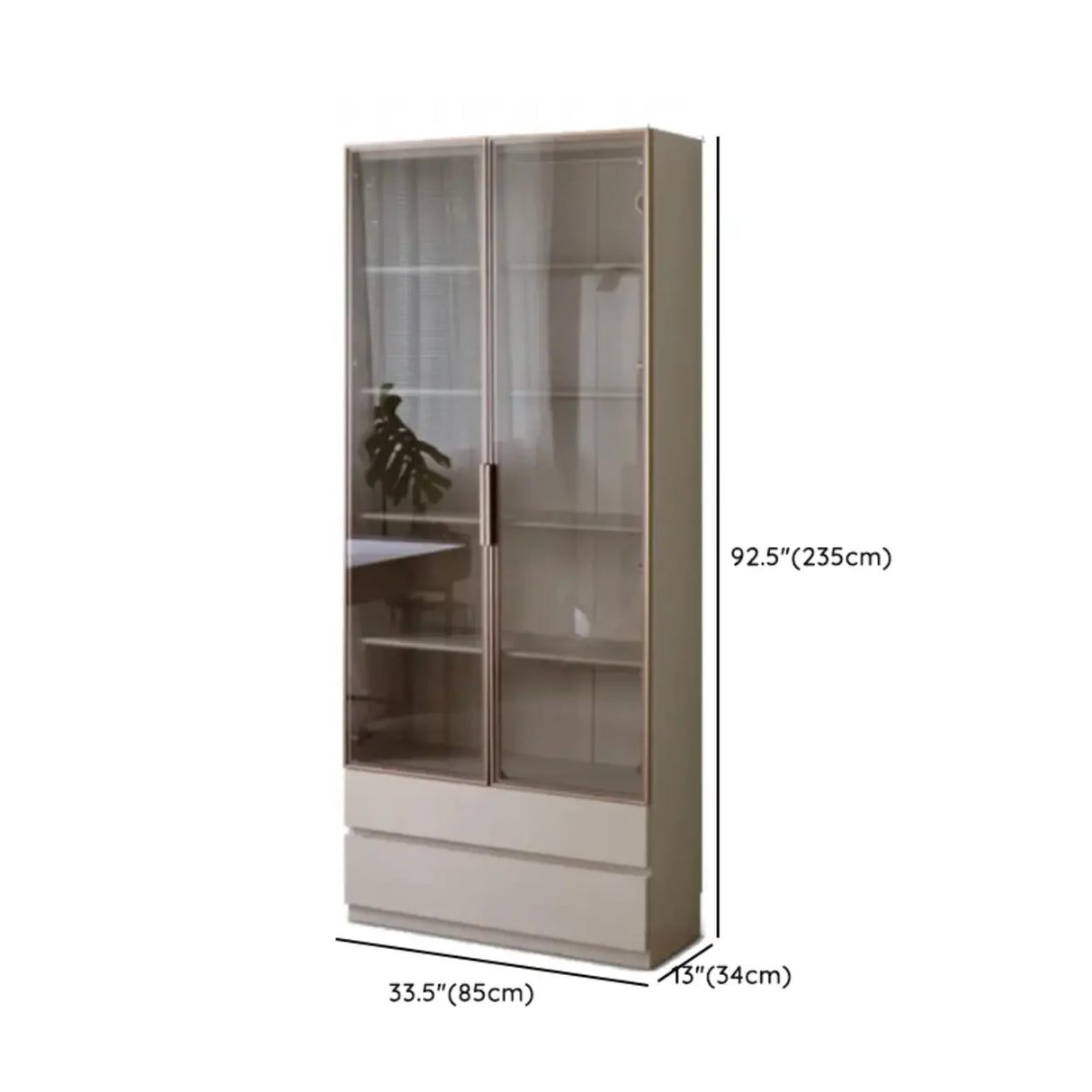 Contemporary Grey Vertical Glass Doors Timber Bookcase Image - 22