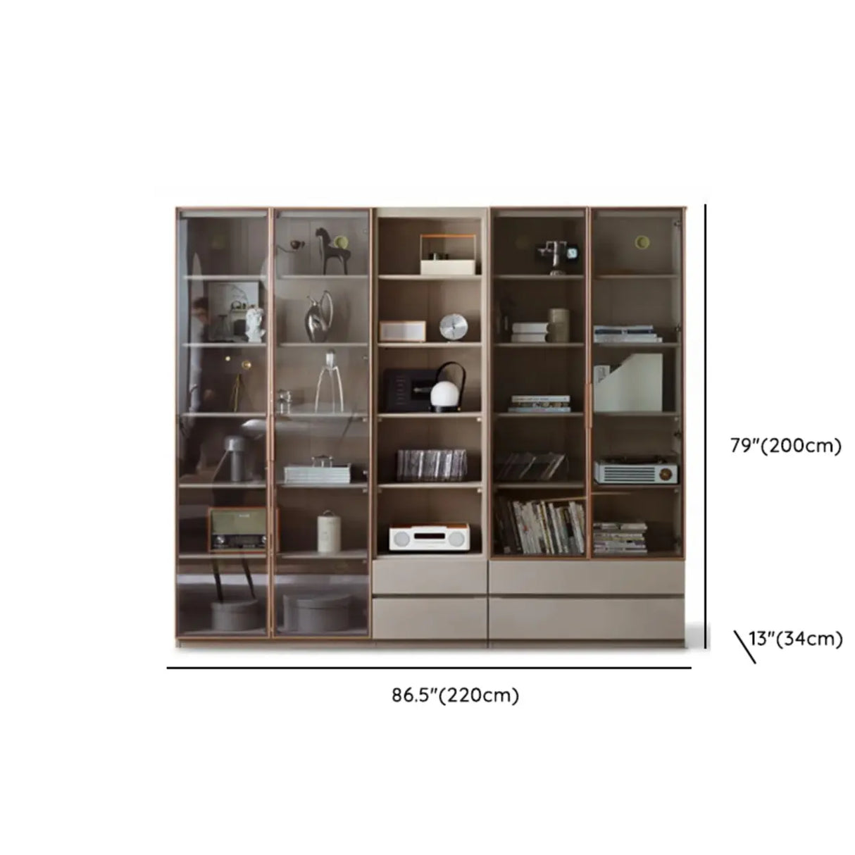 Contemporary Grey Vertical Glass Doors Timber Bookcase Image - 23