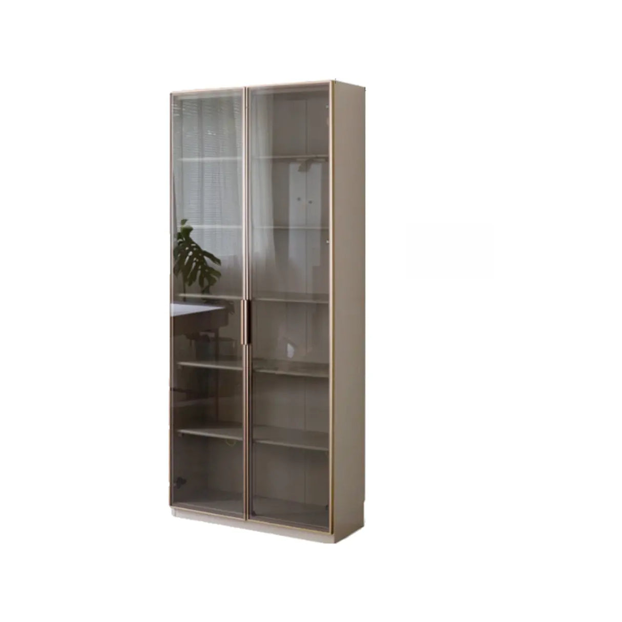 Contemporary Grey Vertical Glass Doors Timber Bookcase Image - 5
