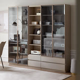 Contemporary Grey Vertical Glass Doors Timber Bookcase Image - 6