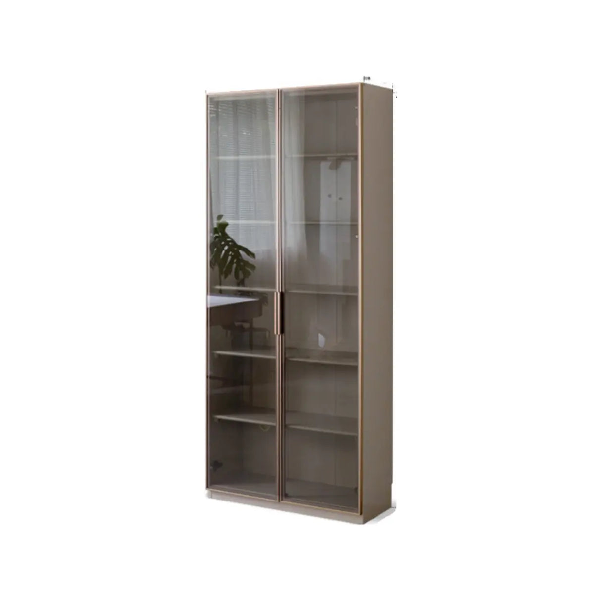 Contemporary Grey Vertical Glass Doors Timber Bookcase Image - 9