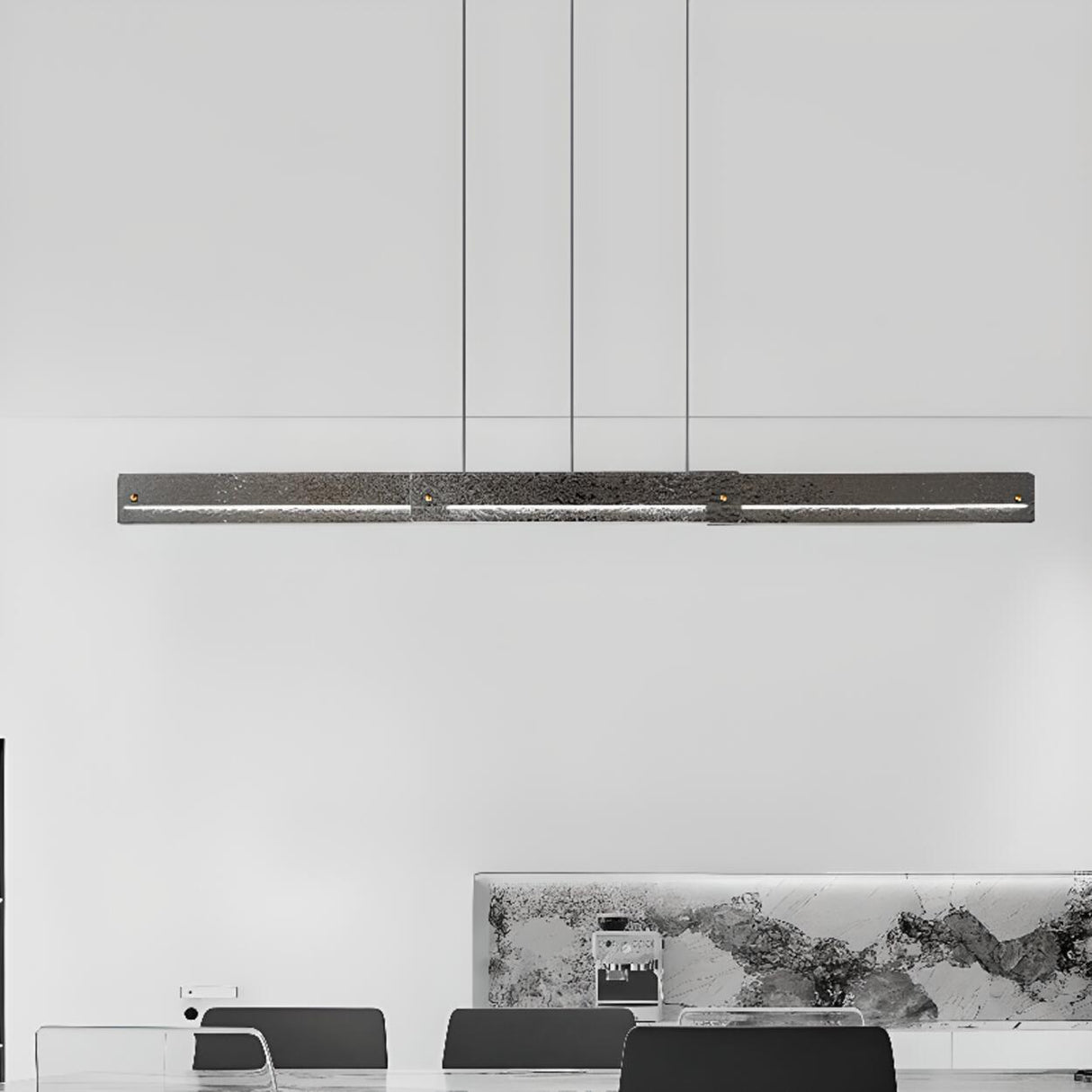 Contemporary Hammered Metal Linear LED Pendant Light Image - 5