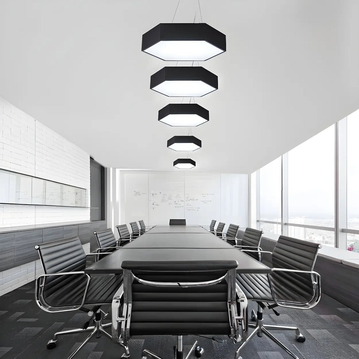 Contemporary Hexagon Metal Black Indoor Pendant Light Image - 9