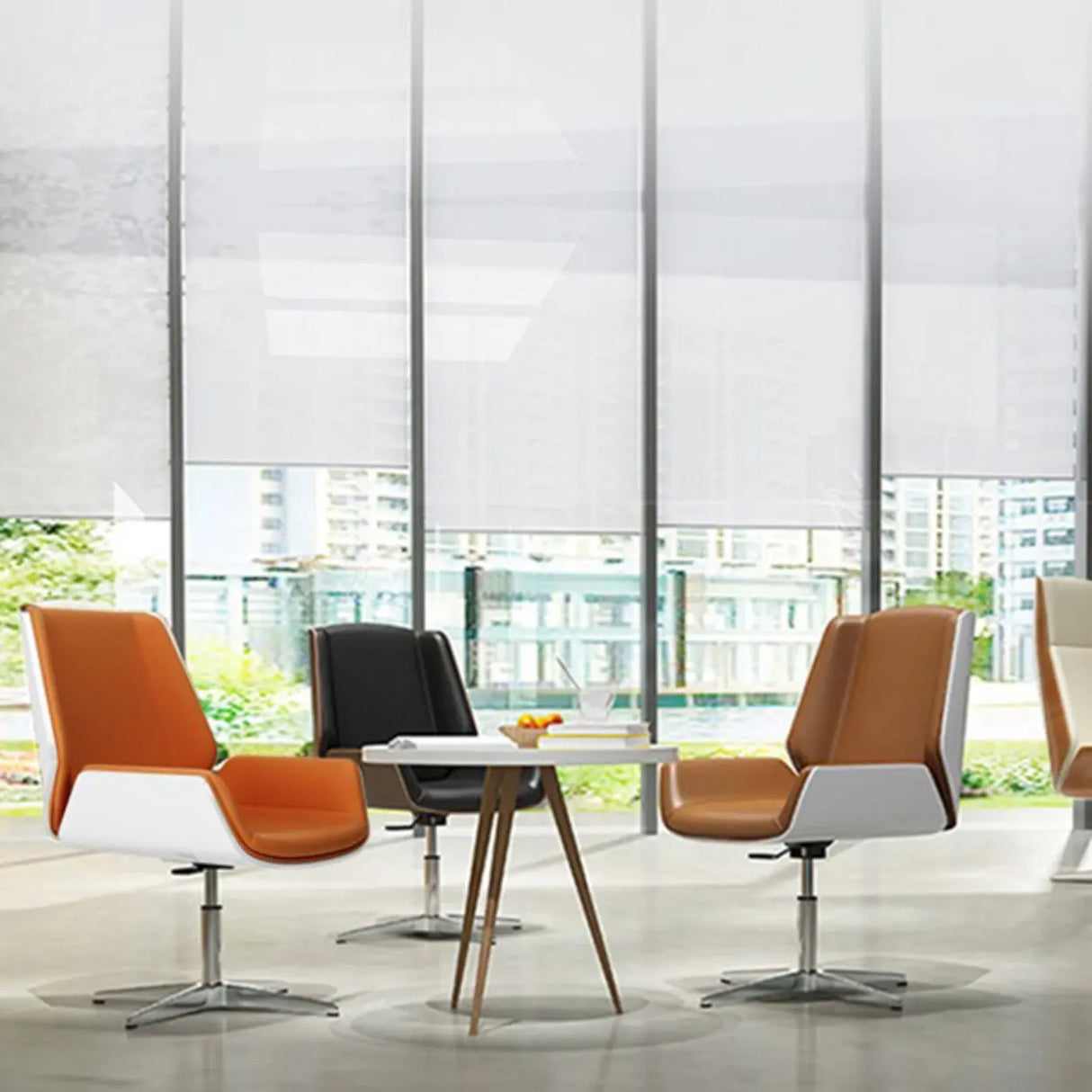 Contemporary High-Back Leather Swivel Orange Task Chair Image - 18